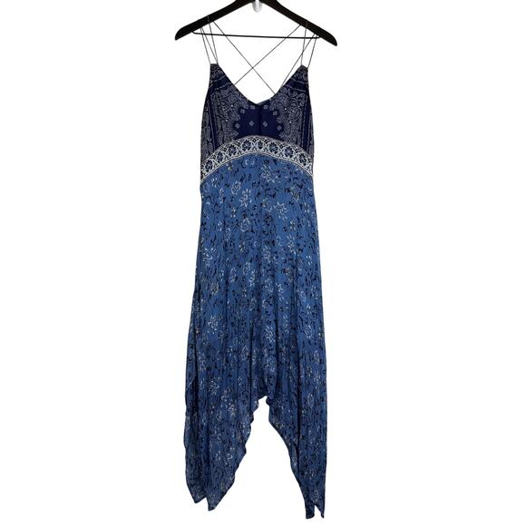 Lucky Brand Dresses & Skirts - Lucky Brand Layla Scarf Print Midi Chiffon Dress Navy Blue - Size S
